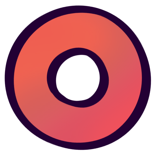 A drawing of a thick, red, circular ring or letter “O”, which is sometimes used as a symbol for “yes”. It is outlined in very dark purple and is colored with a swirly gradient of a few slightly different shades of red